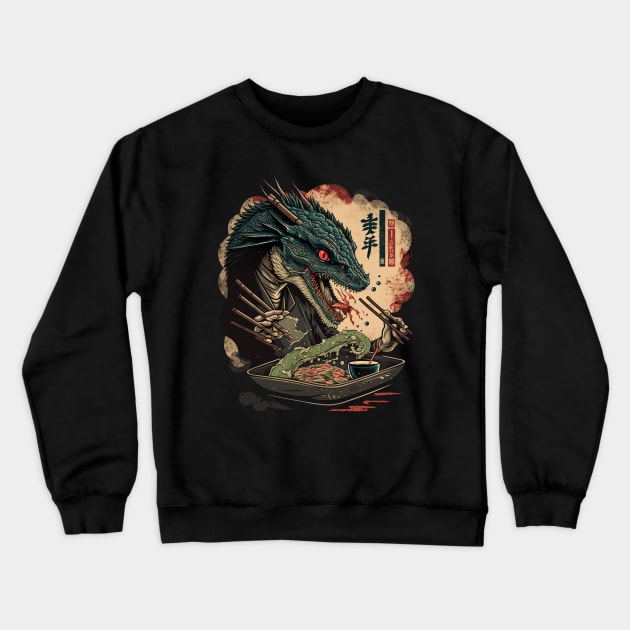 Hungry Sushi Dragon Crewneck Sweatshirt by Bondoboxy